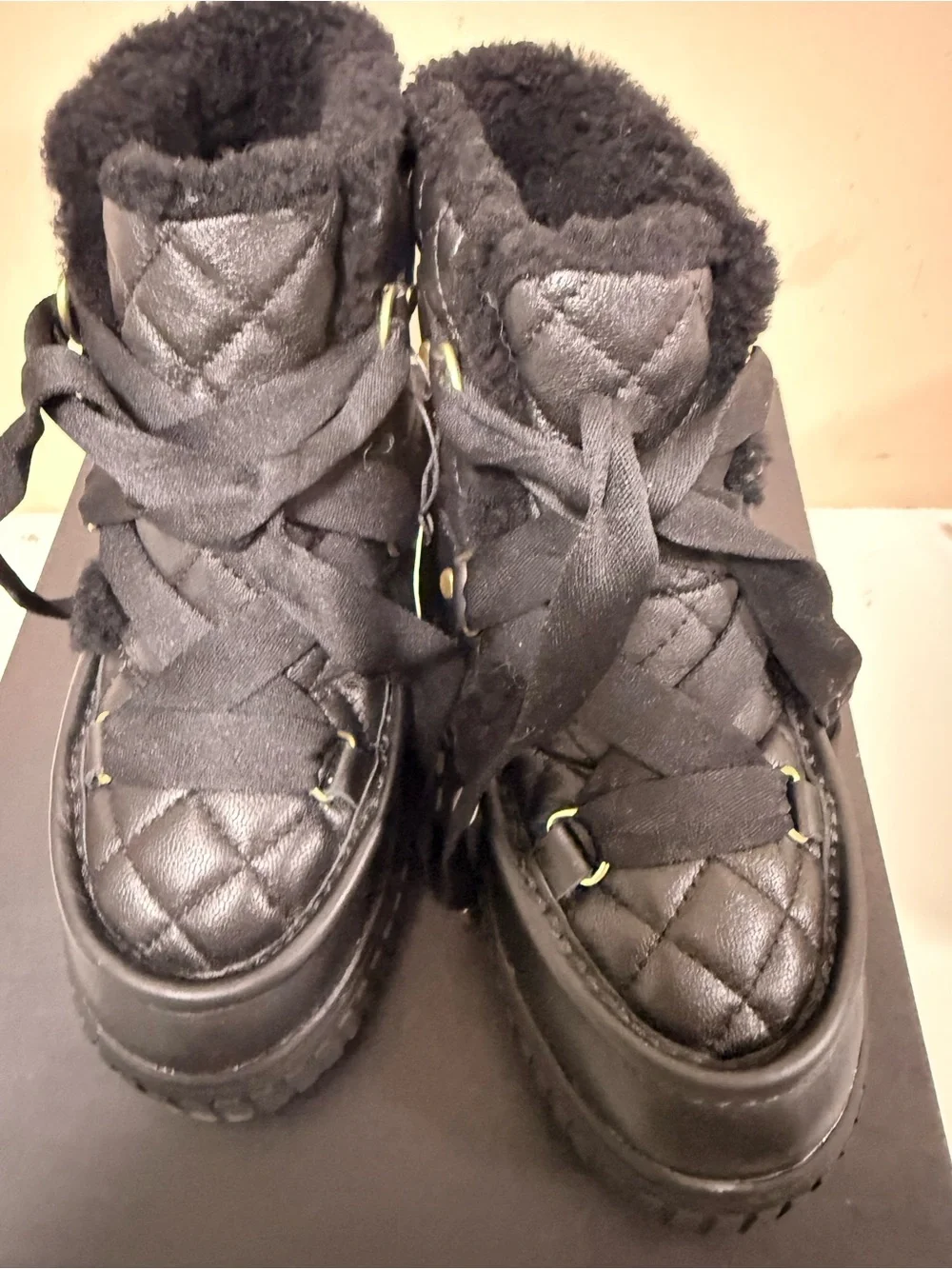 Sorel Kids Black Quilted Lace-Up Winter Boot with Faux Fur